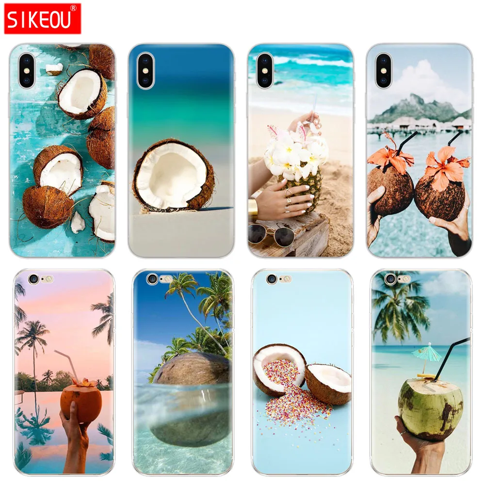 Силиконовый чехол для телефона Iphone 6X8 7 6s 5 5s SE 2020 Plus 10 XR XS 11 Pro Max с кокосом на