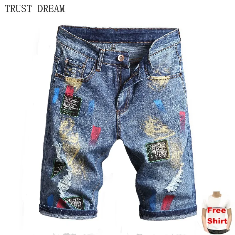 Летние европейские Дизайнерские мужские джинсовые тонкие шорты окрашенные