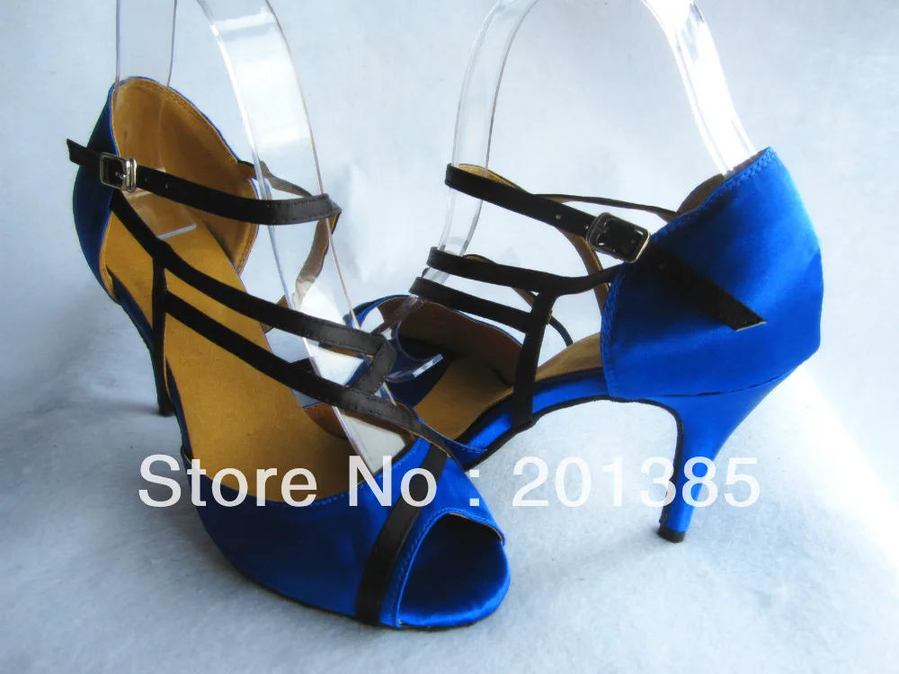 Женские атласные туфли для латиноамериканских танцев синие бальных обувь сальсы