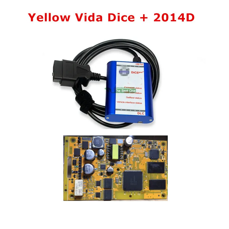 Лучшие продажи для Volvo Vida Dice 2015a добавить автомобили в Obd2 автомобильный диагностический инструмент 2014d Vida Dice Pro полный чип зеленая доска - Цвет: Yellow Dice 2014D