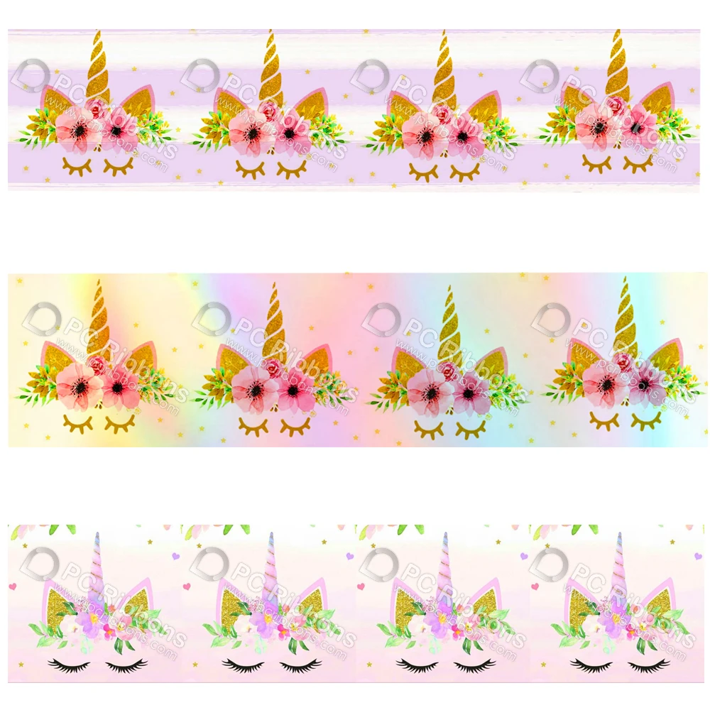 

Custom Cartoon unicorn printed grosgrain ribbon 50 yards christmas Wedding decorative DIY Handmade bows Materials ribbons