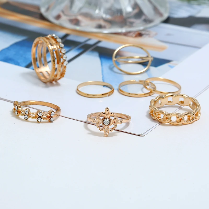 Ahmed 8 шт./компл. кольца с кристаллами из страз золотого цвета набор очаровательное