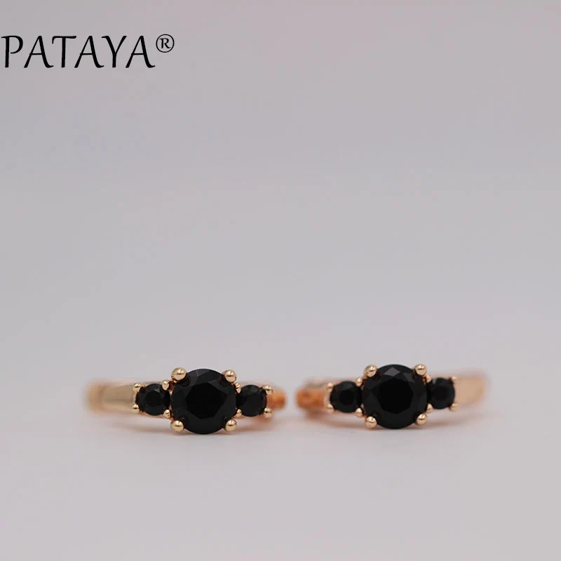 Серьги PATAYA из розового золота 585 пробы три круглых белых натуральных циркона