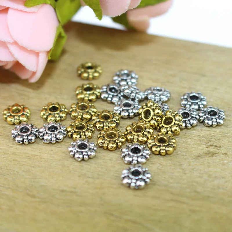 

100pcs/lot Antique Silver/Gold Flower Zinc Alloy Spacer Beads 6mm Metal Handmade Jewelry Charm Beads DIY Bracelets Necklace Make