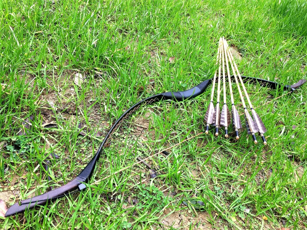 Стрельбы из лука длинный охотничий китайский Рекурсивный 20lb до 60lb + 6 деревянных