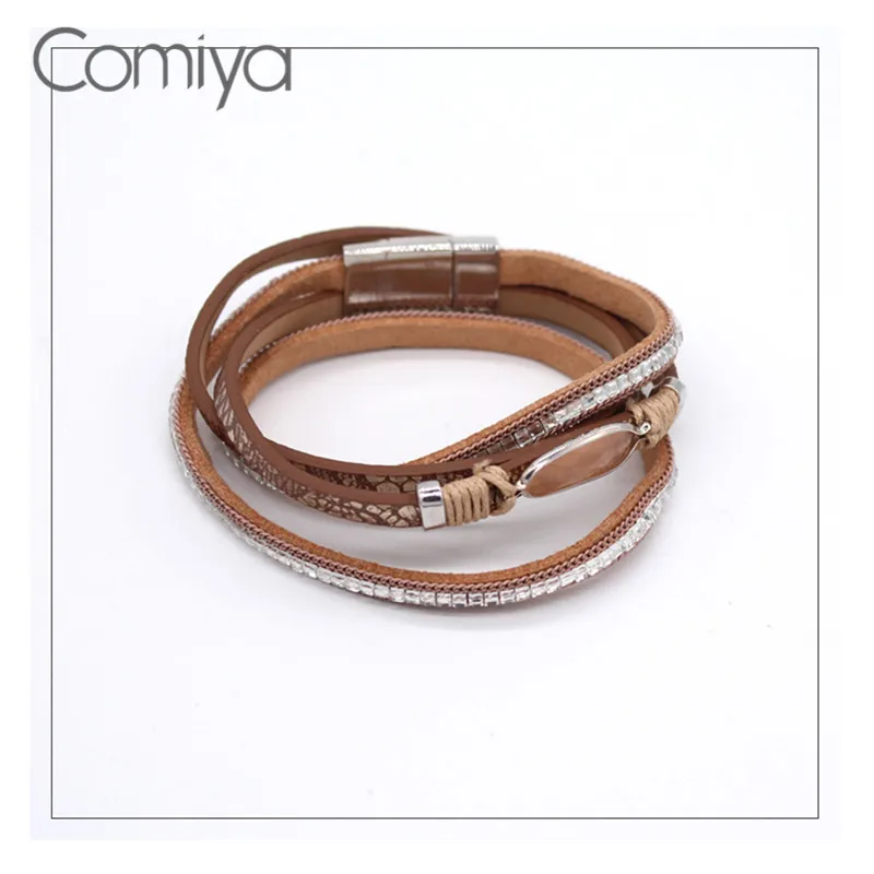 Comiya многослойные кожаные аксессуары в стиле стимпанка браслет для женщин Bijoux Boho акриловые индийские ювелирные изделия Винтаж Жесткий браслет
