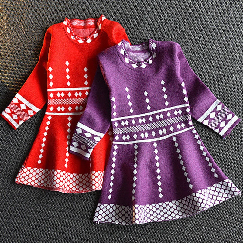 Girls Autumn Winter Sweater Dresses Long Sleeve Red Knit Birthday Party Dress Children's Princess Costume Baby Kids Clothes 2-6Y | Детская