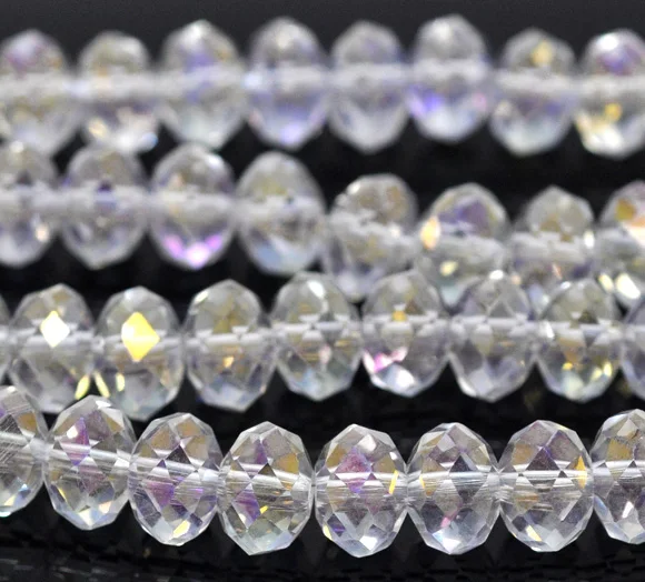 Стеклянные бусины DoreenBeads плоские Круглые белые AB граненые прозрачные около 8 мм x 6