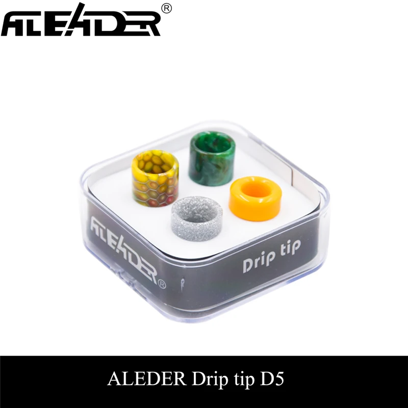 

Aleader 4 Drip Tip Kit 510 810 Cobra Ultem Resin E Cigarette Mouthpiece With Acrylic Box For TF8 Baby TF12 Prince Tank