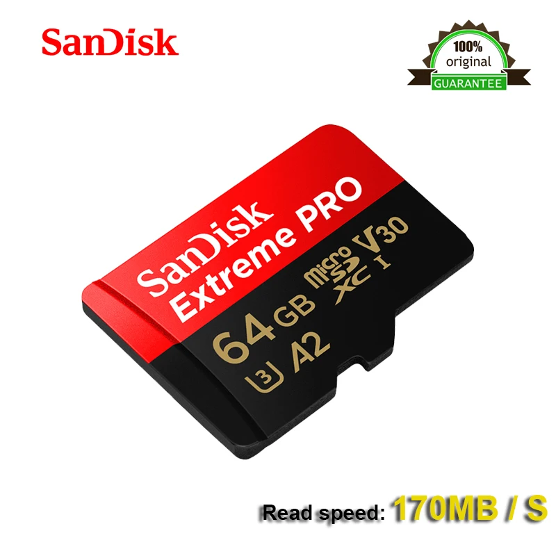 SanDisk Extreme PRo microSDXC UHS I 64 Гб карта памяти micro SD TF 170 МБ/с./с A2 класс 10 U3 с sd адаптером 100%
