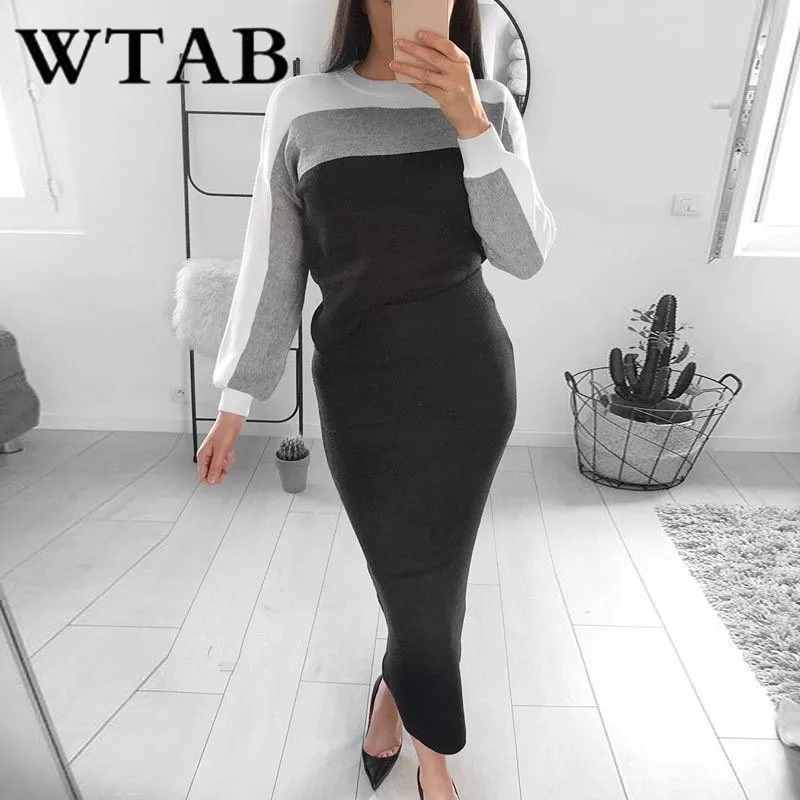 WTAB новинка женское платье до середины икры повседневное в полоску с принтом два
