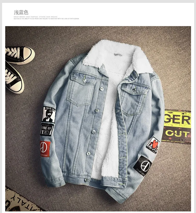 Классические мужские зимние джинсовые куртки теплые пальто новая мода хлопковые