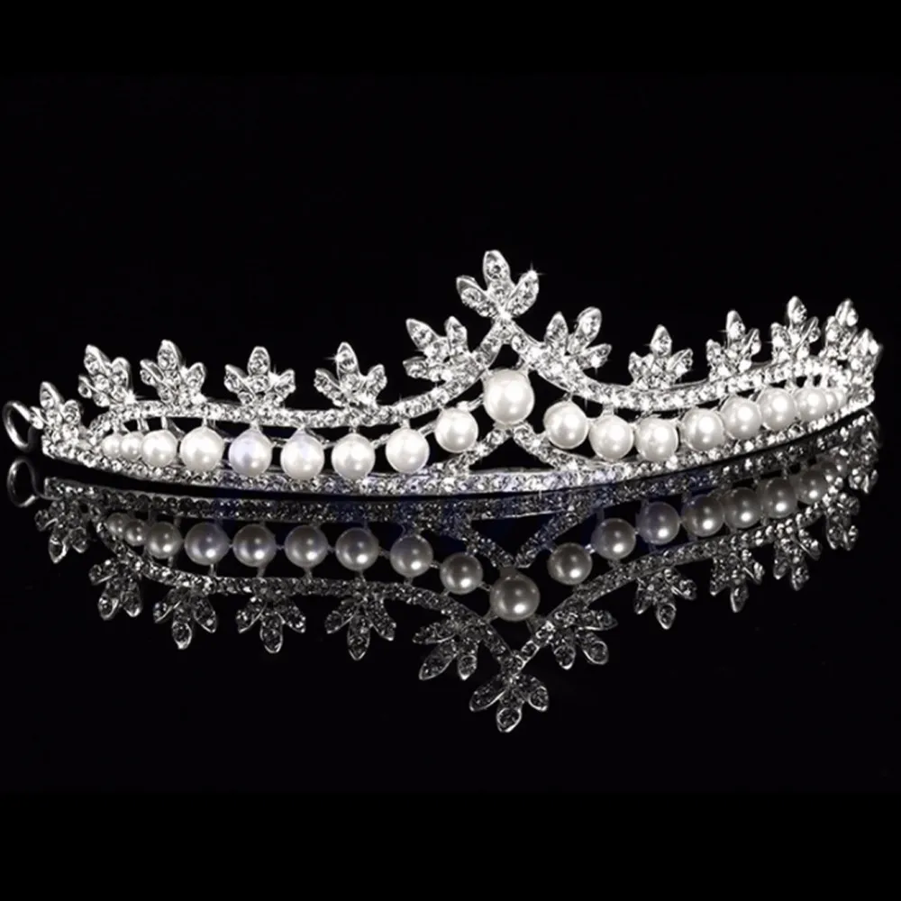 Свадебные платья принцессы горный хрусталь, жемчуг, кристалл волос Свадебная Корона-Тиара с вуалью, повязка на голову