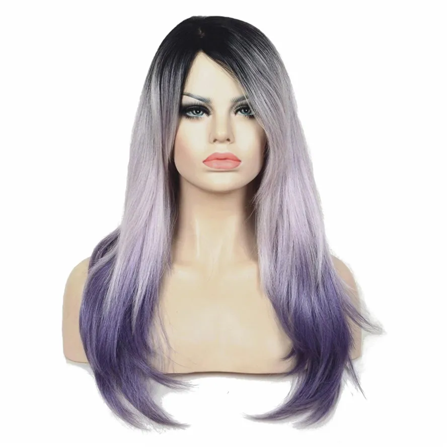StrongBeauty женский длинный прямой светильник для волос фиолетовый Ombre парик