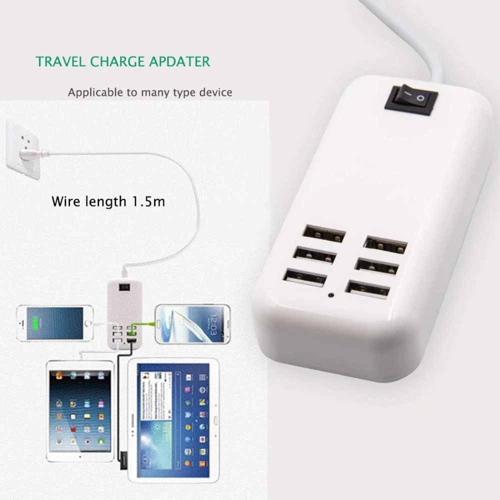 Сетевое зарядное устройство NUOLIANXIN с 6 USB-портами и кабелем | Электроника