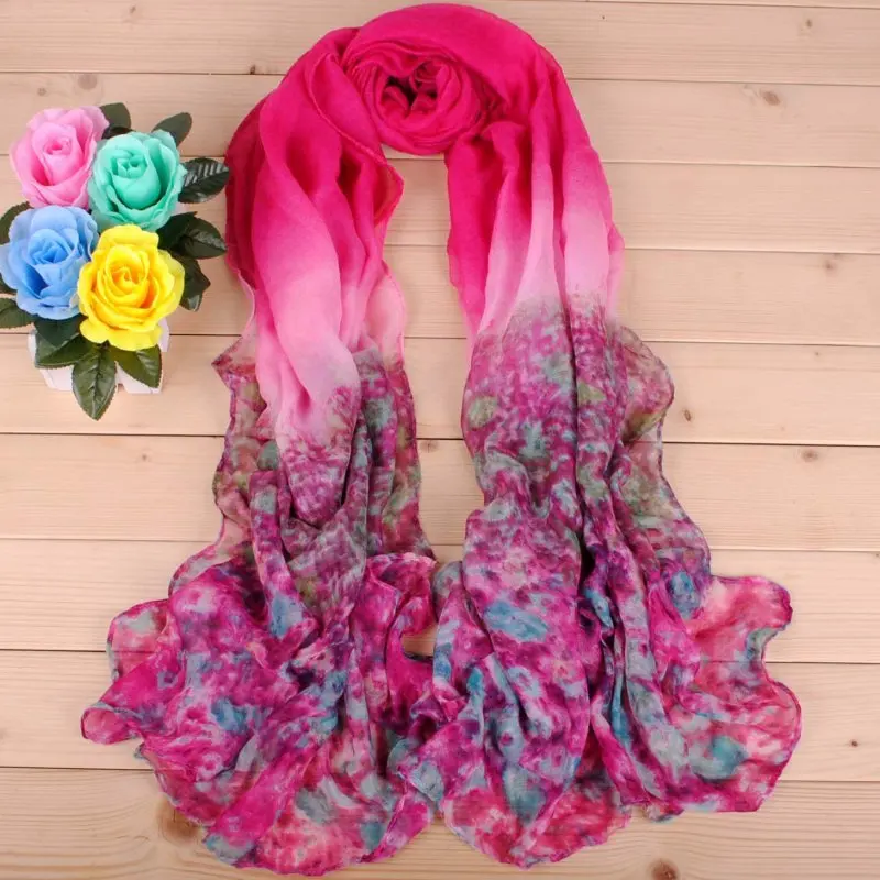 Женские шифоновые шелковые шарфы квадратные из полиэстера с цветочным принтом