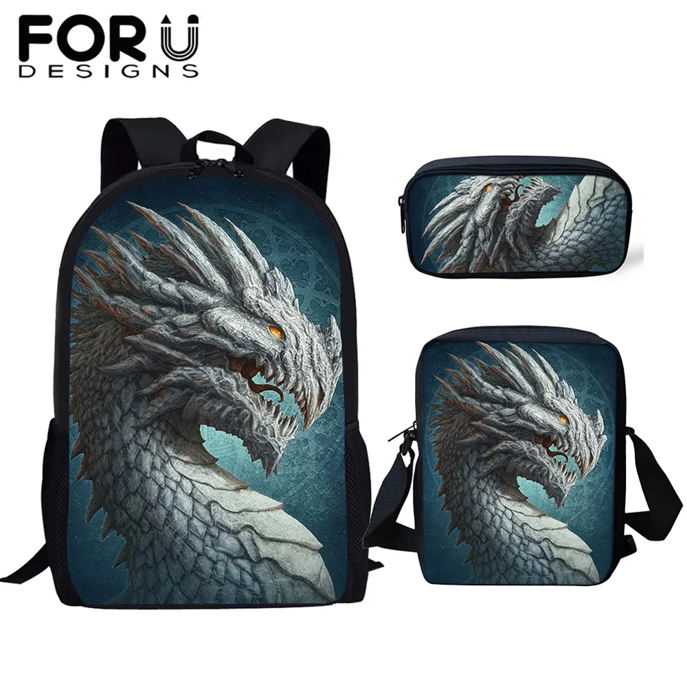 FORUDESIGNS крутой мультяшный принт дракона детская школьная сумка с животным набор