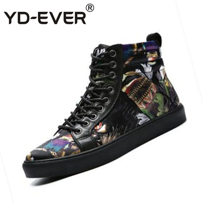 Black High Top Trainers Sneakers Genuine Leather Designer Shoes Men Luxury 2019 Skate Big Size Printed Hip Hop Runway Quality | Обувь