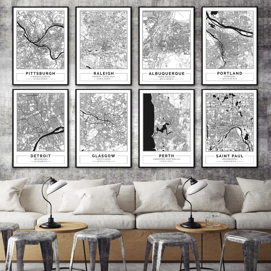 

America Australia England Famous City Map Wall Art Canvas Painting Nordic Posters And Prints Wall Pictures For Living Room Decor