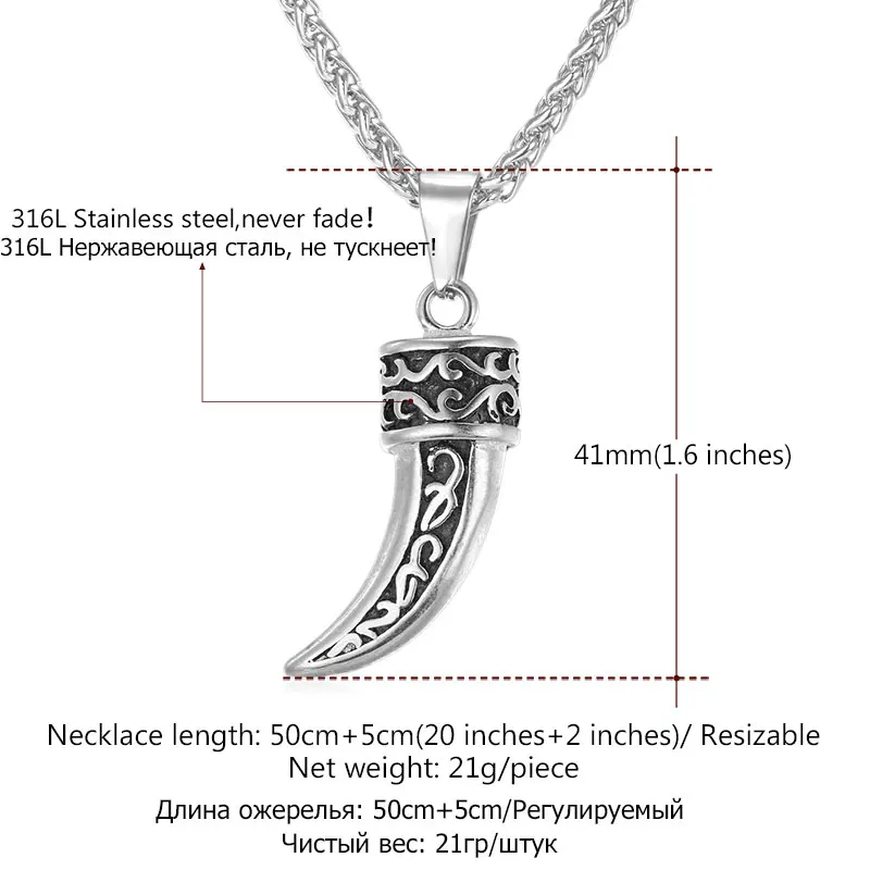 U7 Punk Rock Jewelry Wolf Teeth Men Necklace Gold Color Necklaces &amp Pendants Stainless Steel Chain P746 | Украшения и