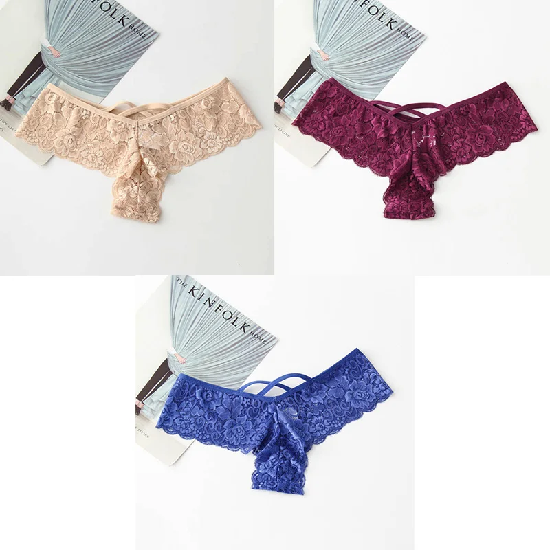 nude winered blue 3 шт., сексуальные трусики, женское кружевное белье, низкая талия, мягкие стринги, новинка, женские трусики, нижнее белье, женские кружевные стринги, M-XXL, BANNIROU - Цвет: nude winered blue