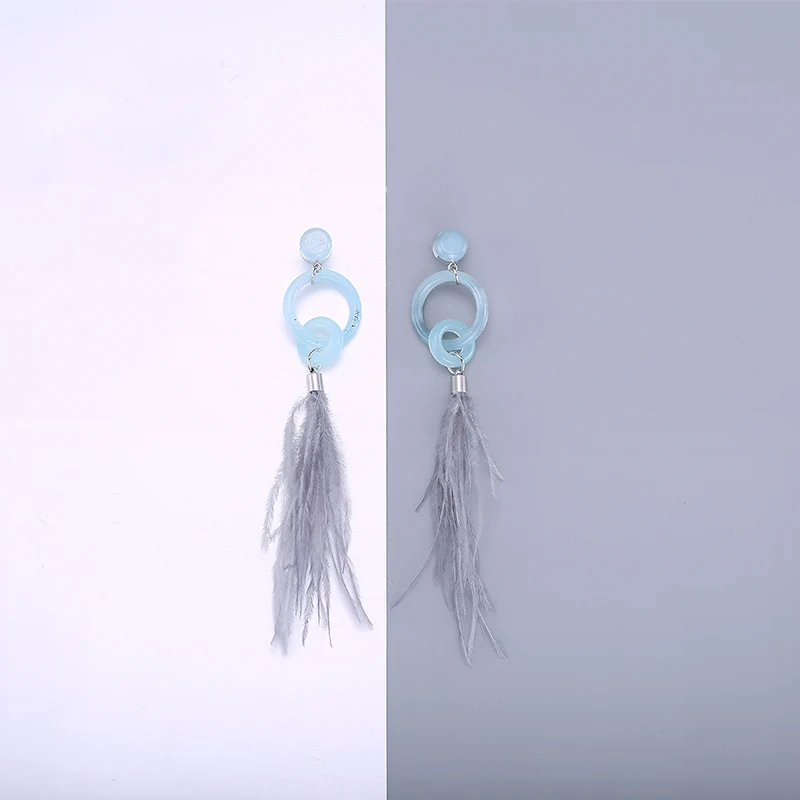 HUISTORY Acrylic Earrings Fashion Jewelry Vintage Statement Blue Feather Women For Party Gift | Украшения и аксессуары