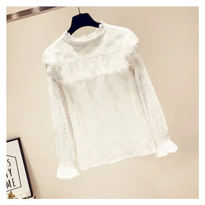 white no fleece MUMUZI кружевная блузка женская зимняя повседневная кружевная Лоскутная Блузка с длинным рукавом женская блузка рубашка теплая флисовая рубашка с оборками Топы - Цвет: white no fleece