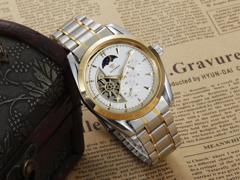 Роскошные Брендовые мужские механические часы OUYAWEI с автоподзаводом полностью