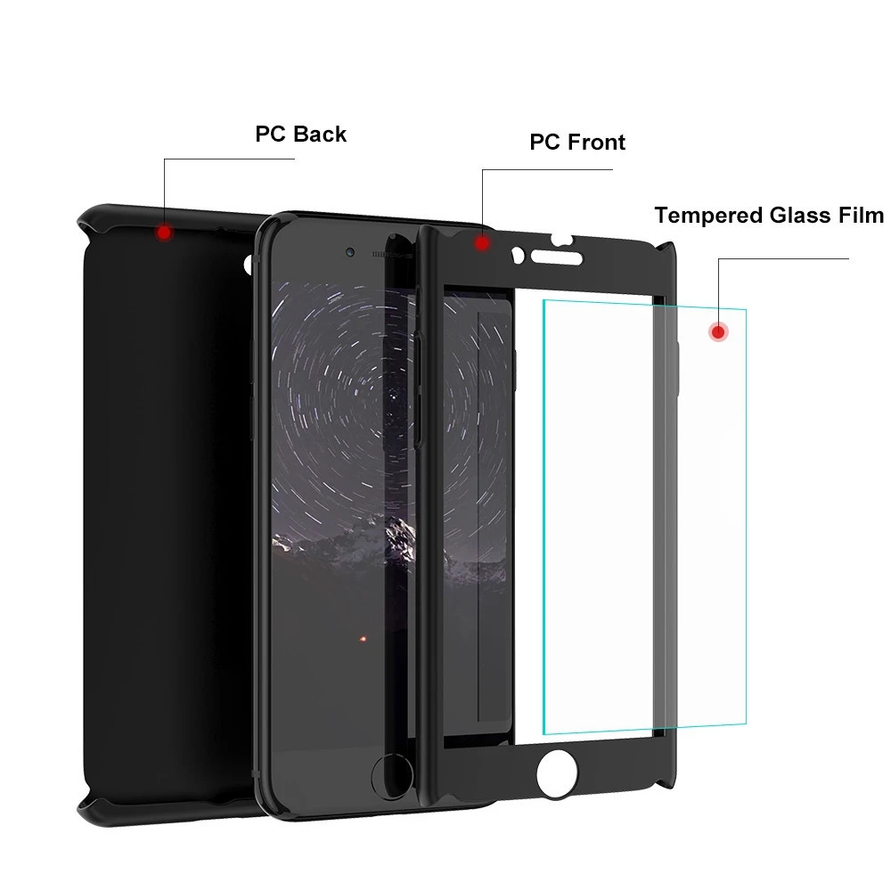 FLOVEME 360 Degree Full Body Cover For iPhone 5 5S 6 7 PlusTempered Glass Huawei Xiaomi 5s plus Redmi 3s Note 3 4 Cases |