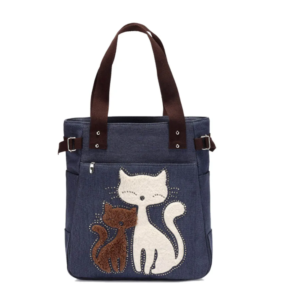 Новая модная женская сумка Холщовая Сумка с милой кошкой и аппликацией