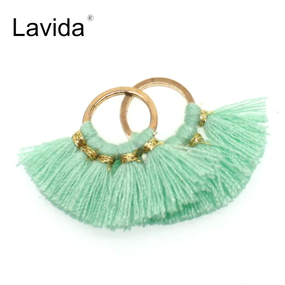 

LAVIDA 2pc Fashion Charms Mini Cotton Tassels for Jewelry Making with Gold Ring Clasp DIY Earring Necklace Accessories