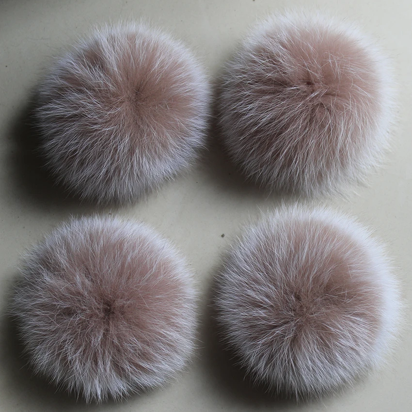 khaki white tips Пушистые Помпоны из натурального Лисьего меха с кнопкой 13-15 см DIY помпоны из лисьего меха помпоны из натурального меха для шарфов шапки сумки аксессуары - Цвет: khaki white tips