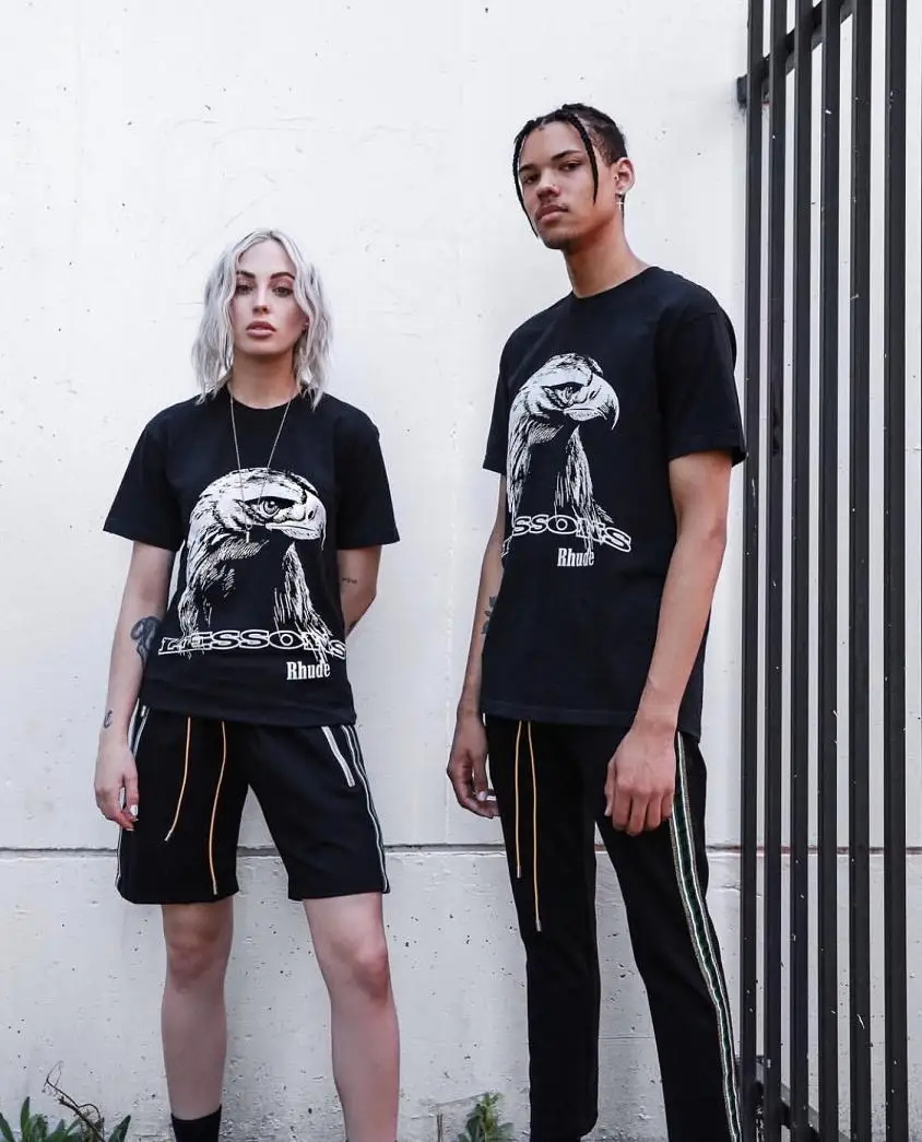19SS RHUDE Traxedo брюки 1:1 брюки для бега с боковой лентой хип-хоп высокие уличные штаны с эластичной резинкой на талии спортивные штаны байкерские брюки