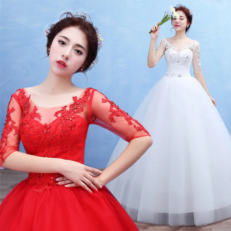 Красное свадебное платье 2019 с коротким рукавом Тюлевое Vestido De Noiva кружевное
