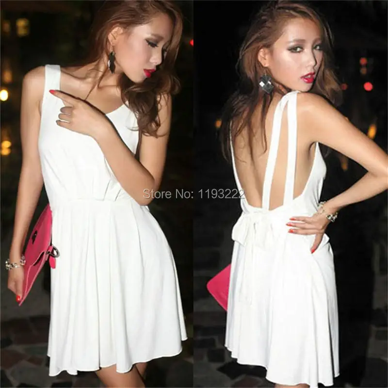 Женское платье-мини без рукавов с открытой спинкой и большим бантом для паба |