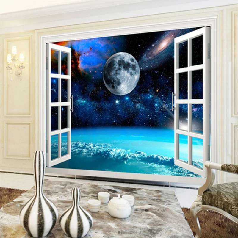 Пользовательские настенные росписи Galaxy Луна 3D плакат фото стены Бумага Спальня
