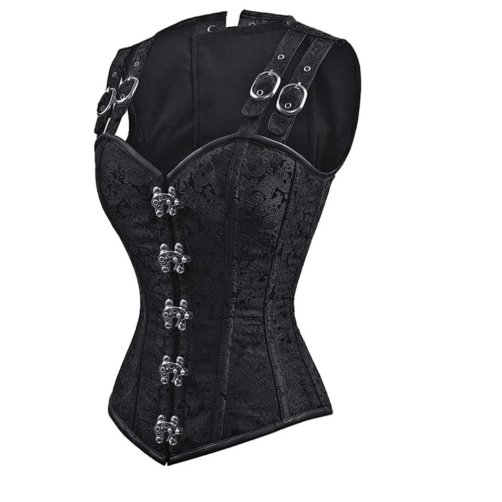 Женский корсет в стиле стимпанк готический из парчи стальной с косточками жилет