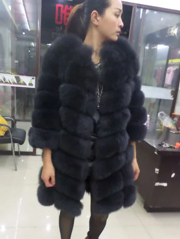 dark gray Linhaoshengyue 88 см длинные высокого качества настоящая трава лиса пальто с рукавом 50 см - Цвет: dark gray