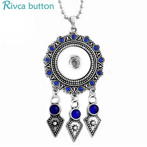 2018 Rivca Snap Button Pendant &amp Necklace For Women's Girl Jewelry New Collection Fashion Double circle Ancient Silver Plating |