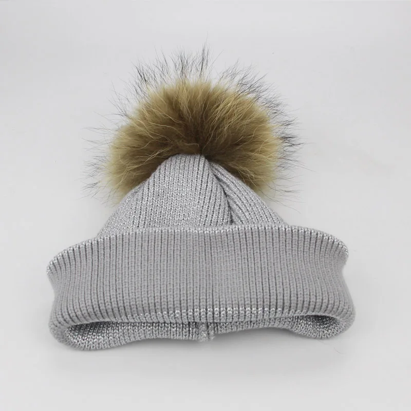 2018 Новый помпоном шапка натуральный мех зимние Шапки енота Pom Hat для Для женщин