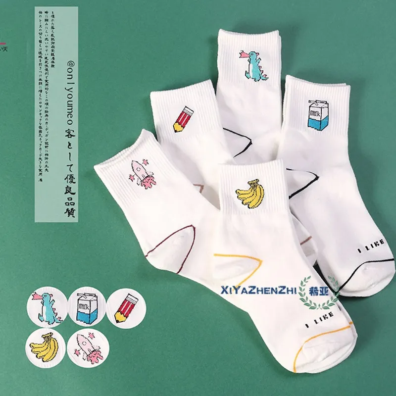 

White Cartoon Fruit Cotton Women Socks Cute Lovely Socks For Women Girls Sock Fashion Ladies Spring Summer Soft Leisure Meias