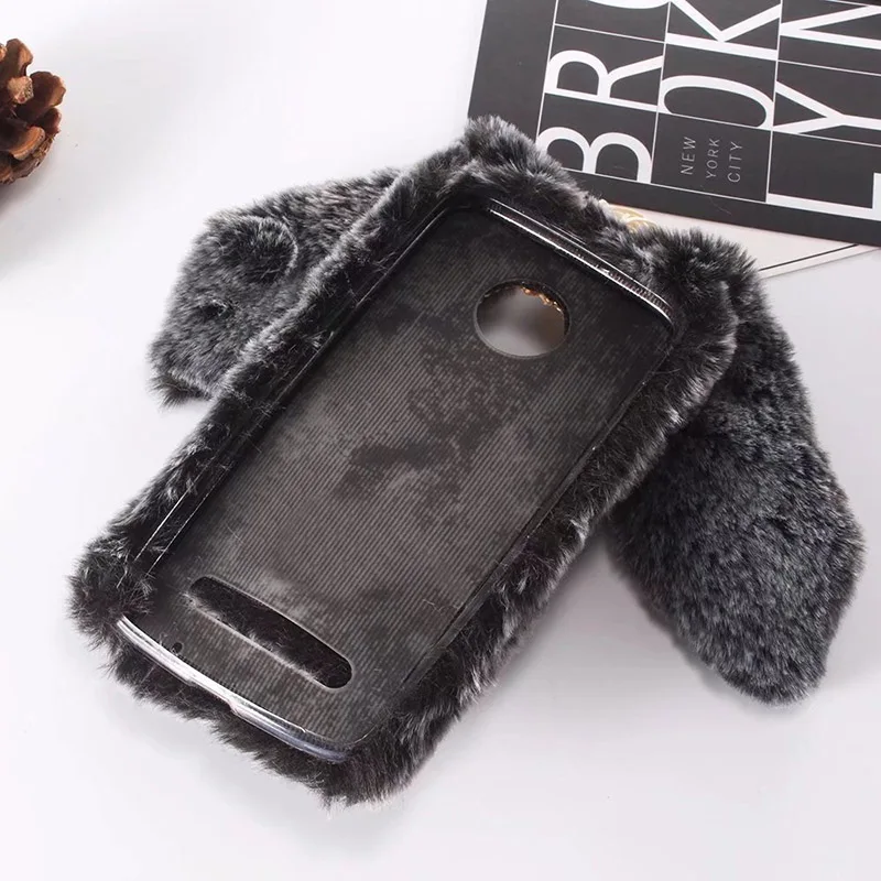 Чехол для Motorola Moto G7 Power G6 G5 G5S G4 Plus E4 E5 C X4 Play плюшевый кролик мягкий мех Пушистый