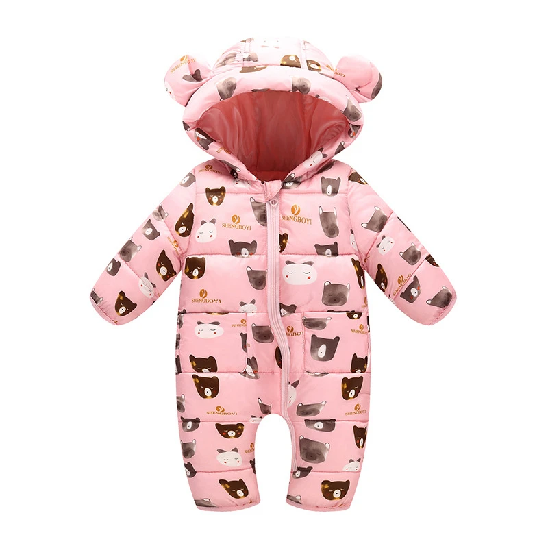 Детские зимние комбинезоны с капюшоном комбинезон милыми мишками хлопковая