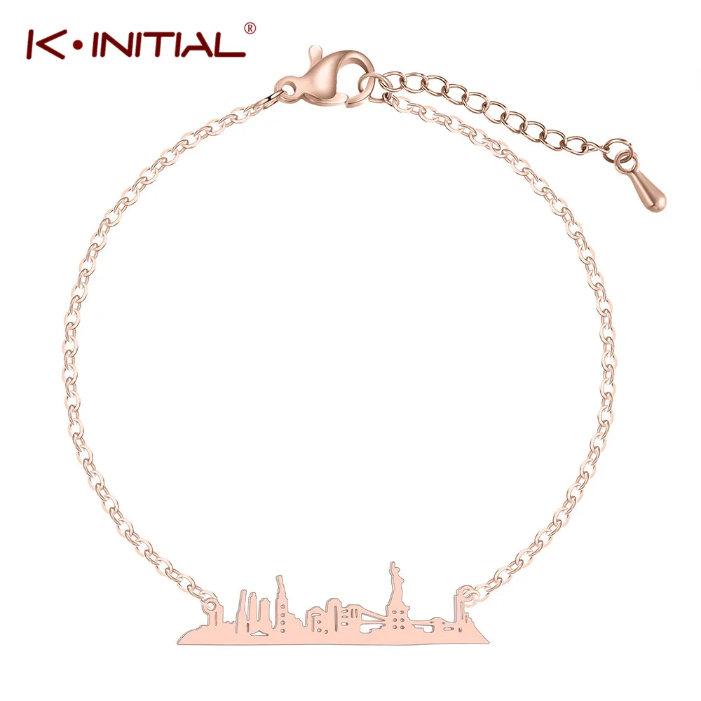 Kinitial Модный золотой цвет US City Skyline браслет и для женщин регулируемые Нью Йорк