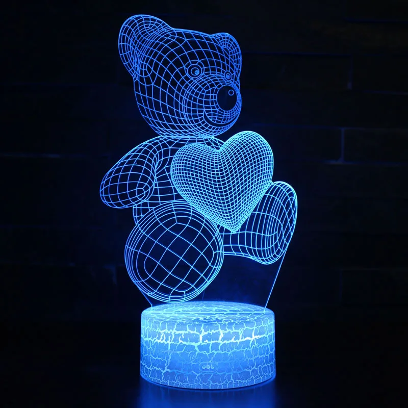 

HQXING 3D illusion Visual Night Light Bear Love Heart shape 7 Colors Change LED Desk Lamp Bedroom Home Decor Creative Gift