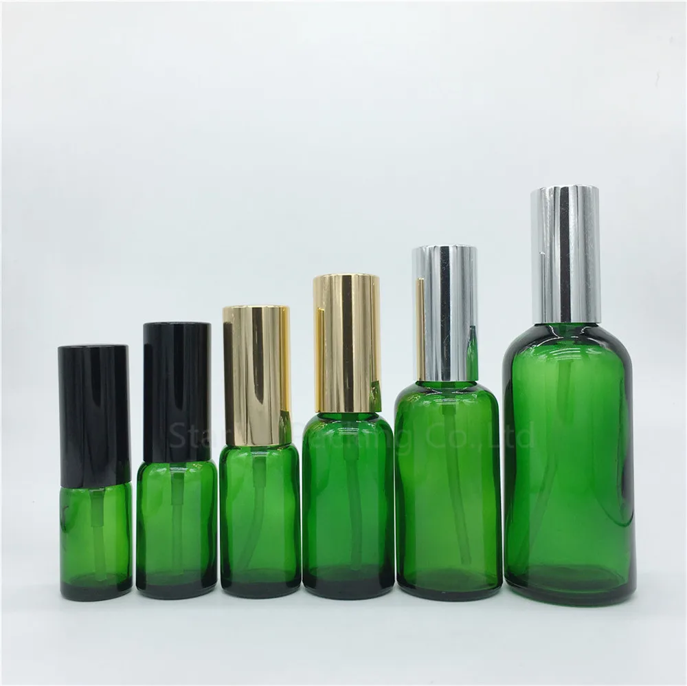 

500PCS 10ml 15ml 20ml 30ml 50ml 100ml Empty green Glass Spray Bottle Perfume Container Refillable Cosmetic Atomizer bottles