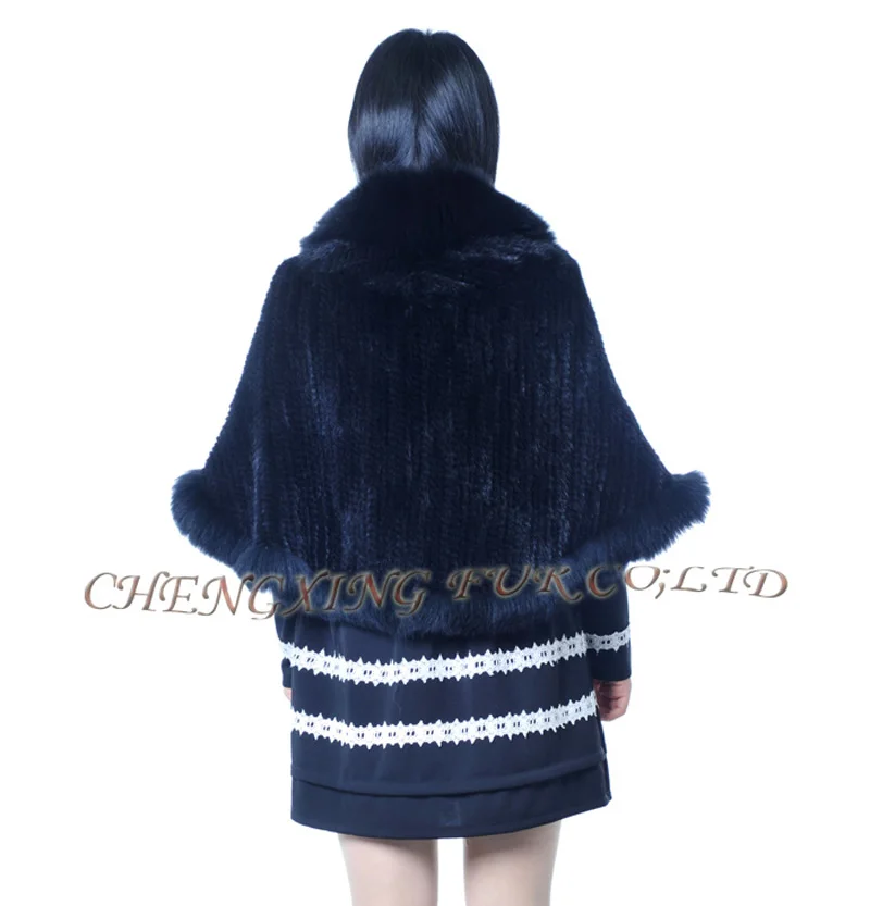 CX-B-M-99B Women Cape Real Mink Fur Knitted Shawl With Fox Trim ~ DROP SHIPPING |