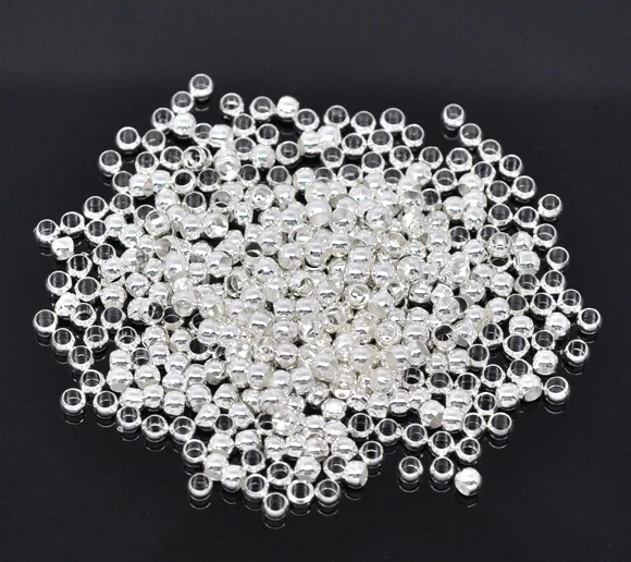 Обжимные бусины из сплава DoreenBeads круглые Серебристые диаметр 2 мм 3 5 (1/8 дюйма) 50 шт.