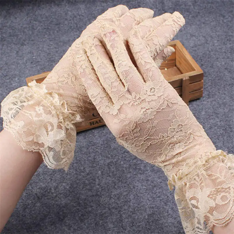 Женские кружевные перчатки сетчатые рукавицы с бантом для вечеринки выпускного
