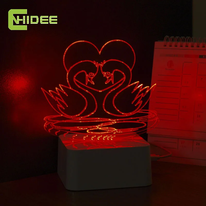 CNHIDEE Инновационные 3D Night Light Любить Птицы Мандаринка USB Сенсорный Настольная Лампа